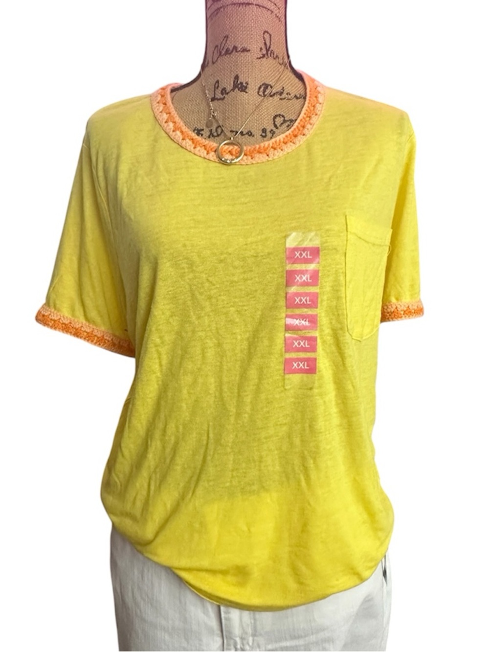 NWT Joseph A Yellow Crochet Trim Linen Blend Top Size XXL